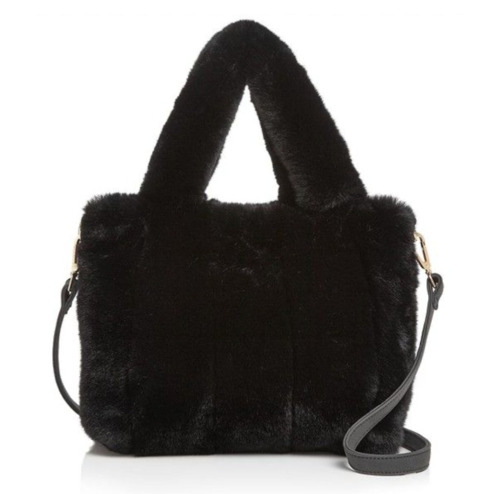STREET LEVEL Black Faux Fur Satchel Bag Purse SUPER PLUSH w/Shoulder Strap CUTE!